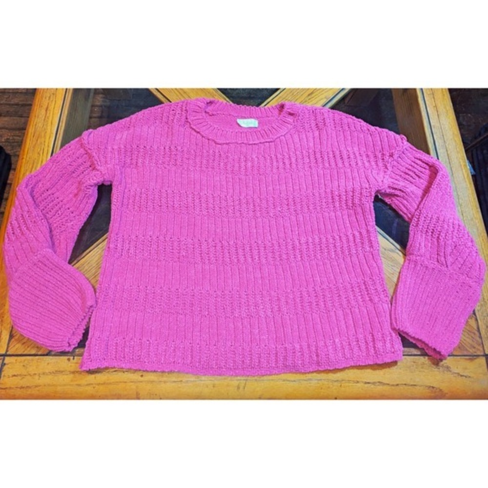 Altar'd State Pink Ribbed Knit Crew Neck Long Sleeve Pullover Sweater M